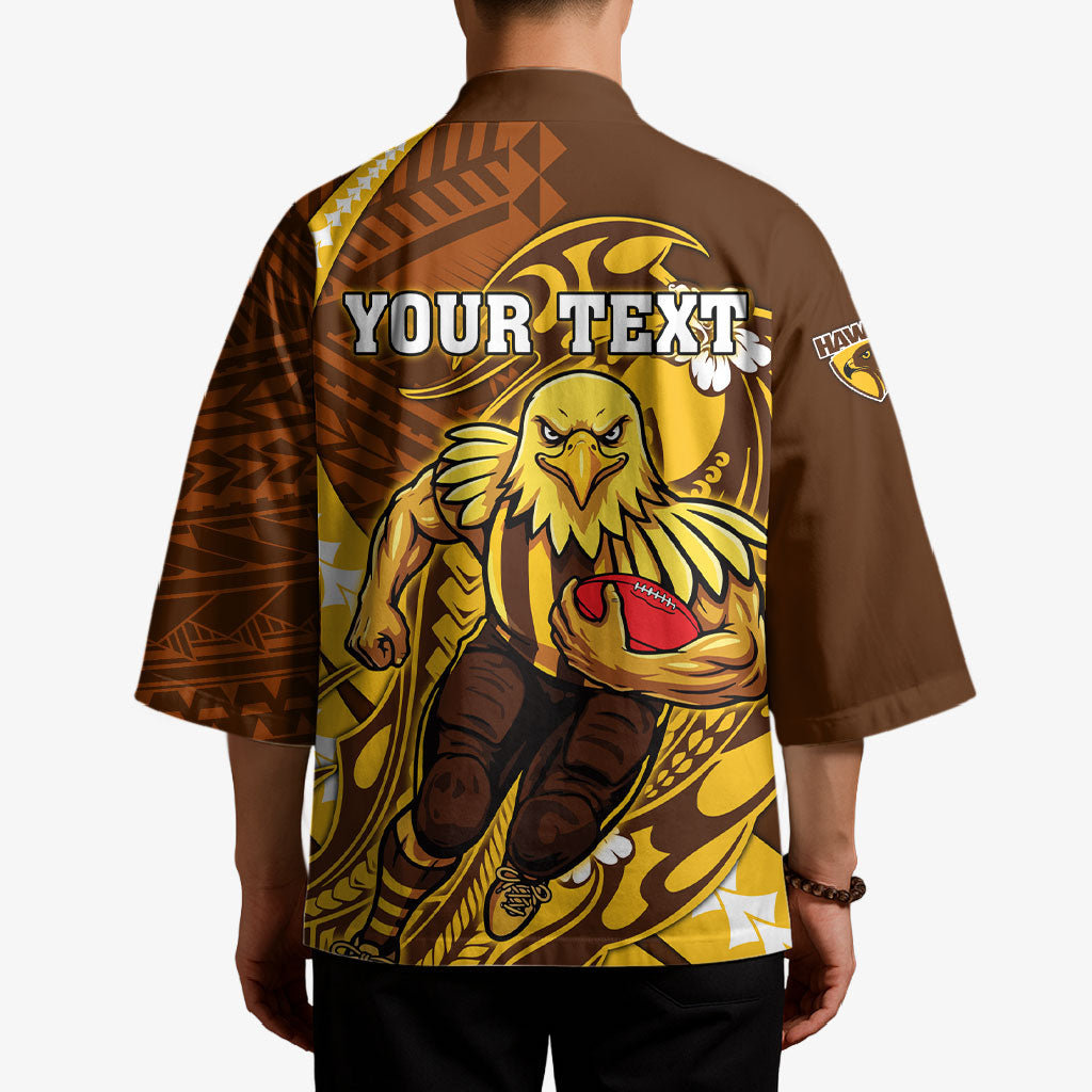 Personalized Hawthorn Hawks Kimono Polynesian Tribal Hawk Mascot With Hibiscus Flower Art