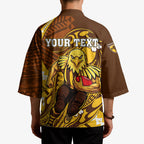 Personalized Hawthorn Hawks Kimono Polynesian Tribal Hawk Mascot With Hibiscus Flower Art
