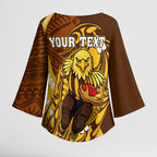 Personalized Hawthorn Hawks Kimono Sleeve Blouse Polynesian Tribal Hawk Mascot With Hibiscus Flower Art