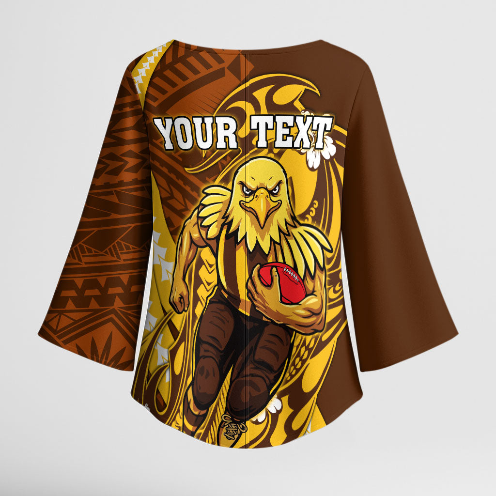 Personalized Hawthorn Hawks Kimono Sleeve Blouse Polynesian Tribal Hawk Mascot With Hibiscus Flower Art