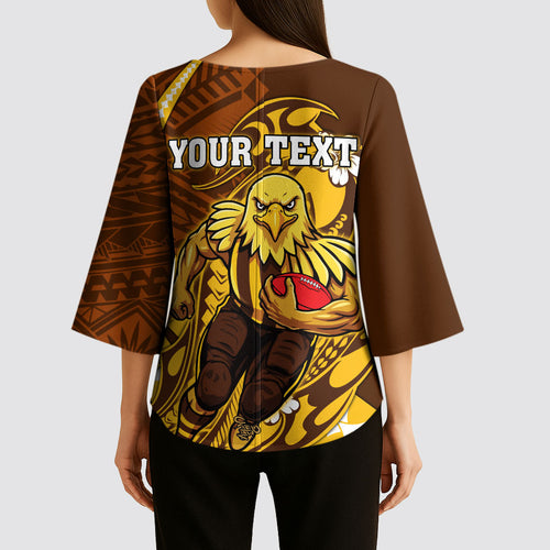 Personalized Hawthorn Hawks Kimono Sleeve Blouse Polynesian Tribal Hawk Mascot With Hibiscus Flower Art