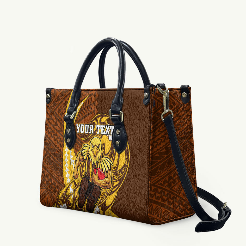 Personalized Hawthorn Hawks Leather Bag Polynesian Tribal Hawk Mascot With Hibiscus Flower Art