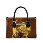 Personalized Hawthorn Hawks Leather Bag Polynesian Tribal Hawk Mascot With Hibiscus Flower Art