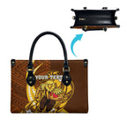 Personalized Hawthorn Hawks Leather Bag Polynesian Tribal Hawk Mascot With Hibiscus Flower Art