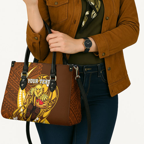 Personalized Hawthorn Hawks Leather Bag Polynesian Tribal Hawk Mascot With Hibiscus Flower Art