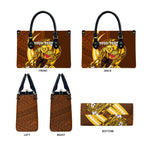 Personalized Hawthorn Hawks Leather Bag Polynesian Tribal Hawk Mascot With Hibiscus Flower Art