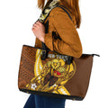 Personalized Hawthorn Hawks Leather Tote Bag Polynesian Tribal Hawk Mascot With Hibiscus Flower Art
