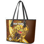 Personalized Hawthorn Hawks Leather Tote Bag Polynesian Tribal Hawk Mascot With Hibiscus Flower Art