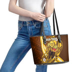 Personalized Hawthorn Hawks Leather Tote Bag Polynesian Tribal Hawk Mascot With Hibiscus Flower Art