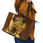Personalized Hawthorn Hawks Leather Tote Bag Polynesian Tribal Hawk Mascot With Hibiscus Flower Art