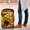 Personalized Hawthorn Hawks Luggage Cover Polynesian Tribal Hawk Mascot With Hibiscus Flower Art