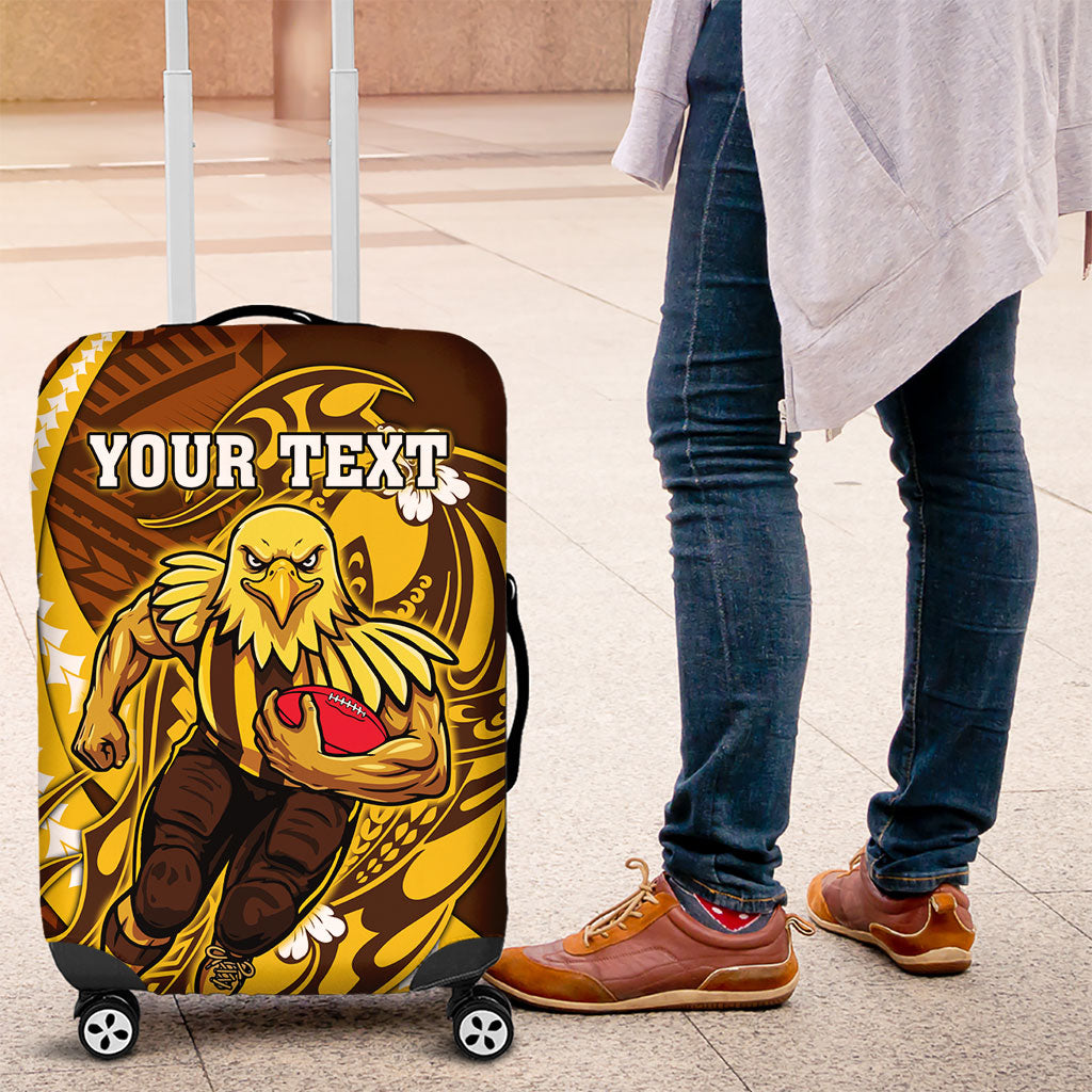 Personalized Hawthorn Hawks Luggage Cover Polynesian Tribal Hawk Mascot With Hibiscus Flower Art