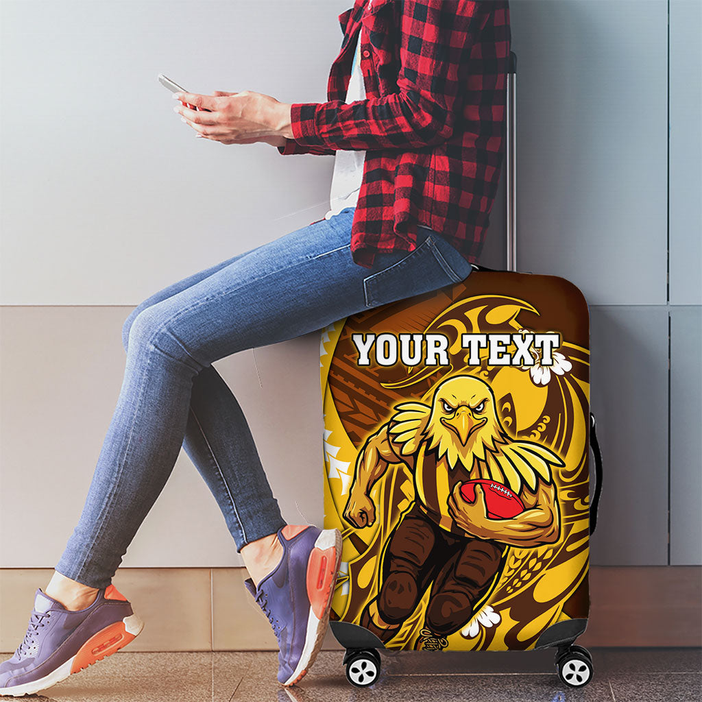 Personalized Hawthorn Hawks Luggage Cover Polynesian Tribal Hawk Mascot With Hibiscus Flower Art