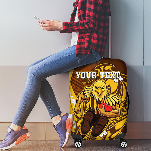 Personalized Hawthorn Hawks Luggage Cover Polynesian Tribal Hawk Mascot With Hibiscus Flower Art