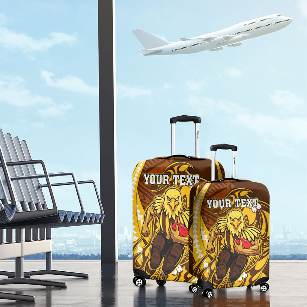Personalized Hawthorn Hawks Luggage Cover Polynesian Tribal Hawk Mascot With Hibiscus Flower Art