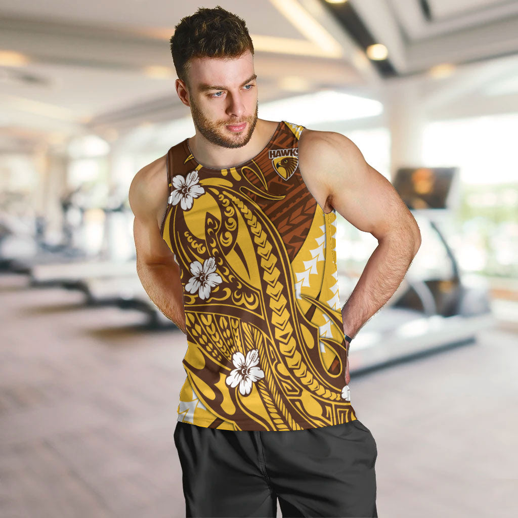 Personalized Hawthorn Hawks Men Tank Top Polynesian Tribal Hawk Mascot With Hibiscus Flower Art