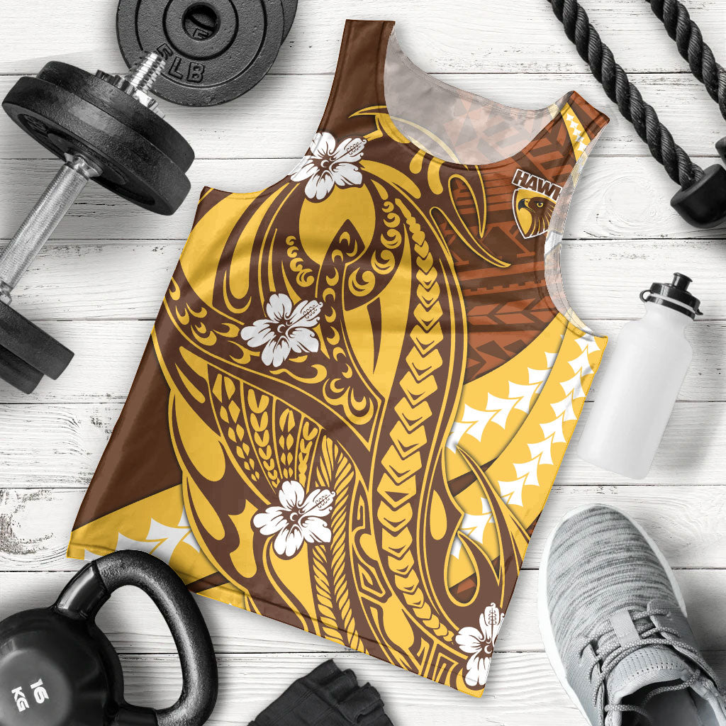 Personalized Hawthorn Hawks Men Tank Top Polynesian Tribal Hawk Mascot With Hibiscus Flower Art