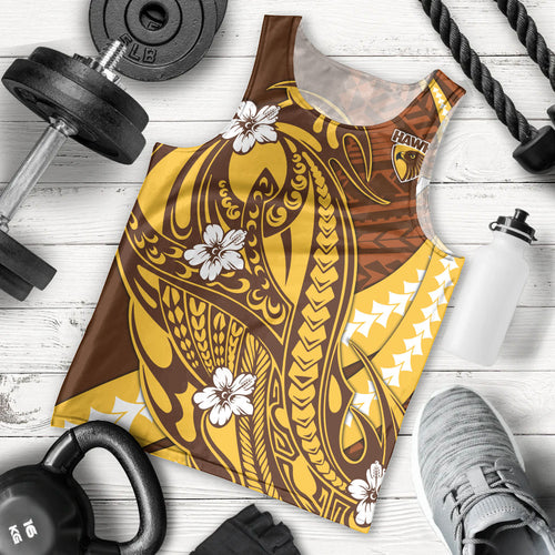 Personalized Hawthorn Hawks Men Tank Top Polynesian Tribal Hawk Mascot With Hibiscus Flower Art