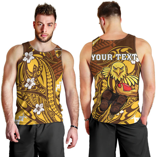 Personalized Hawthorn Hawks Men Tank Top Polynesian Tribal Hawk Mascot With Hibiscus Flower Art