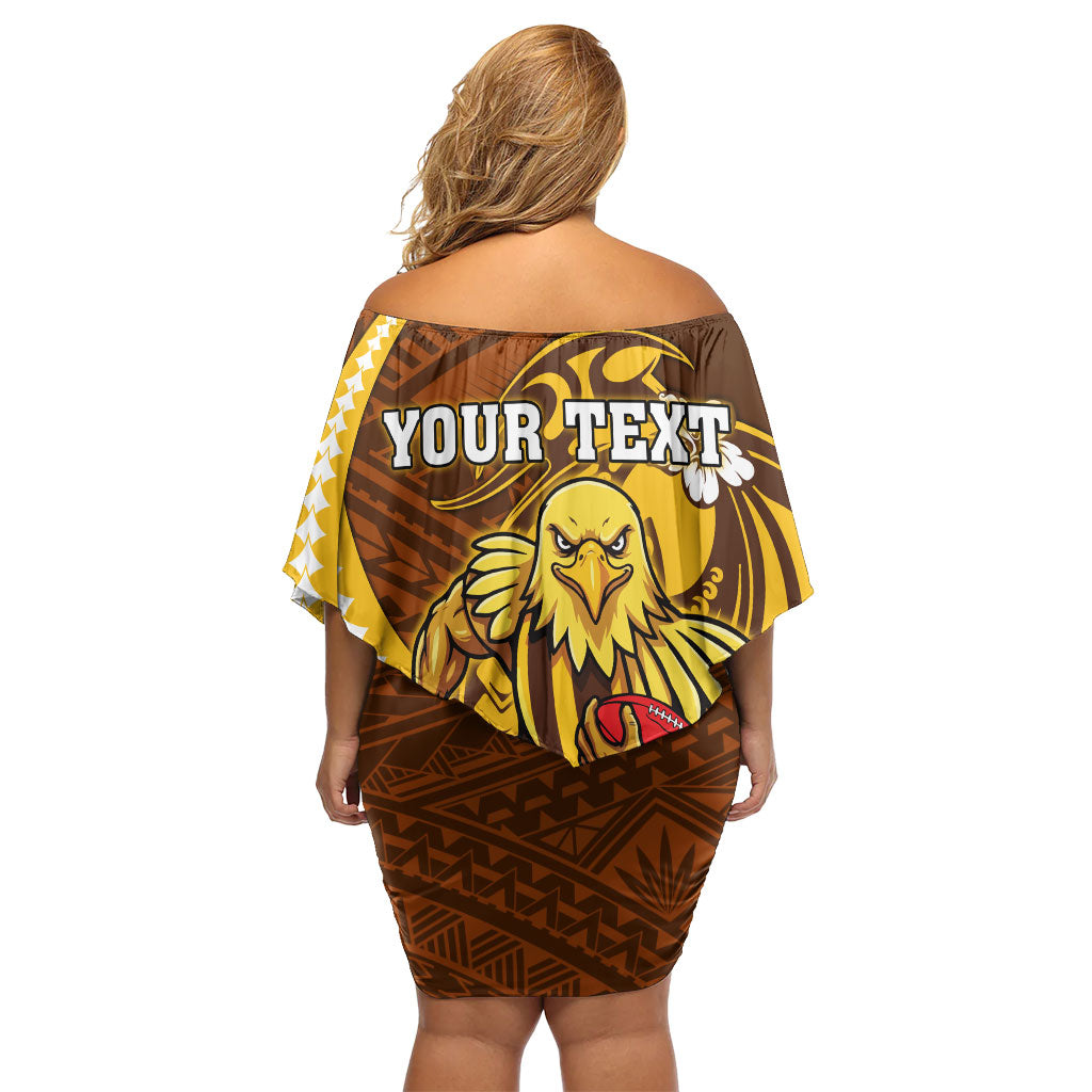 Personalized Hawthorn Hawks Off Shoulder Short Dress Polynesian Tribal Hawk Mascot With Hibiscus Flower Art