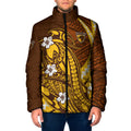 Personalized Hawthorn Hawks Padded Jacket Polynesian Tribal Hawk Mascot With Hibiscus Flower Art