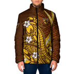 Personalized Hawthorn Hawks Padded Jacket Polynesian Tribal Hawk Mascot With Hibiscus Flower Art