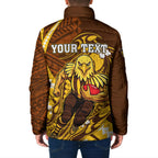 Personalized Hawthorn Hawks Padded Jacket Polynesian Tribal Hawk Mascot With Hibiscus Flower Art