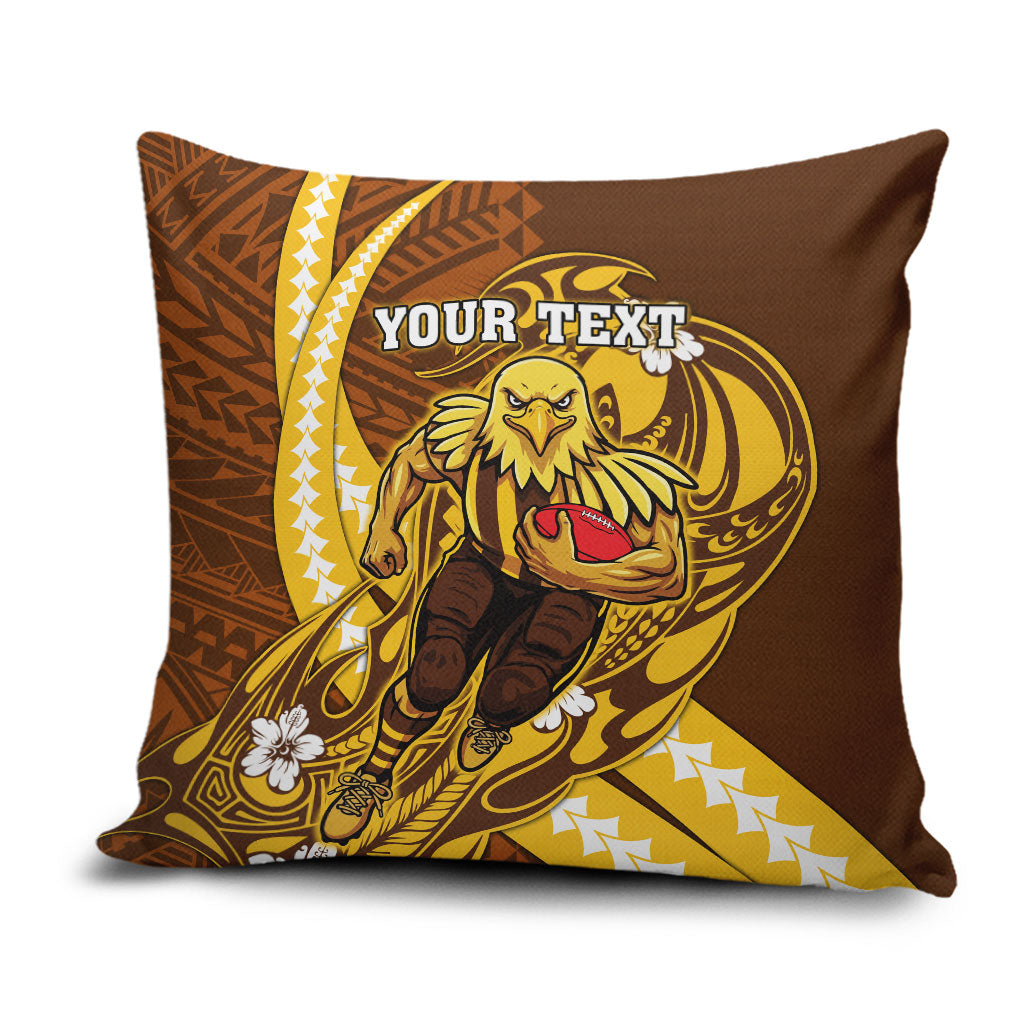 Personalized Hawthorn Hawks Pillow Cover Polynesian Tribal Hawk Mascot With Hibiscus Flower Art