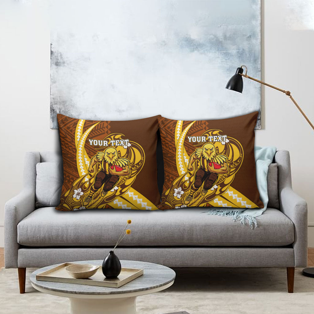 Personalized Hawthorn Hawks Pillow Cover Polynesian Tribal Hawk Mascot With Hibiscus Flower Art