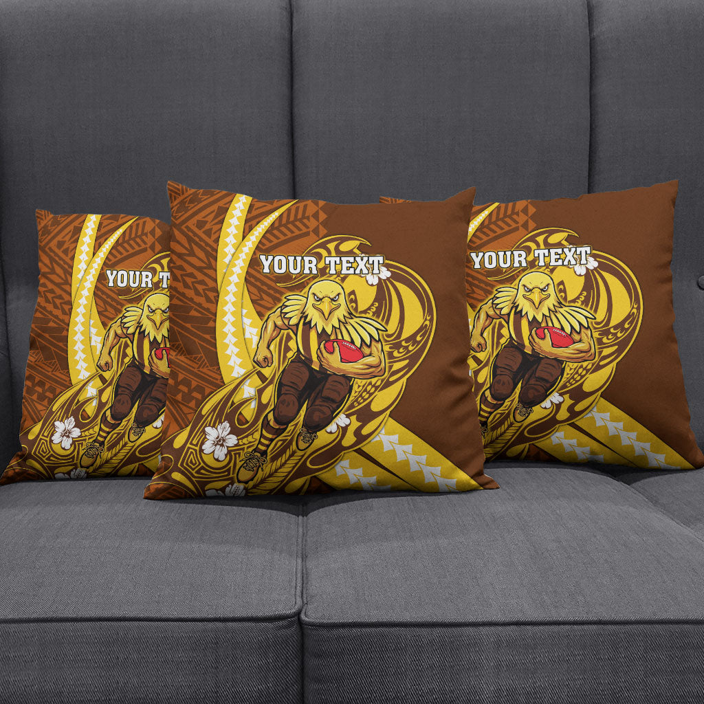 Personalized Hawthorn Hawks Pillow Cover Polynesian Tribal Hawk Mascot With Hibiscus Flower Art