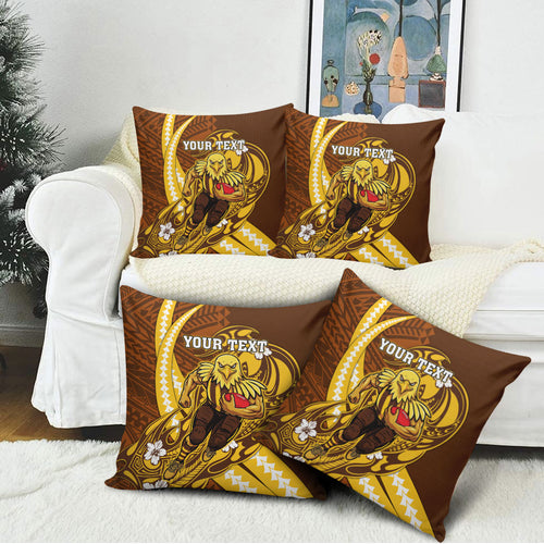 Personalized Hawthorn Hawks Pillow Cover Polynesian Tribal Hawk Mascot With Hibiscus Flower Art