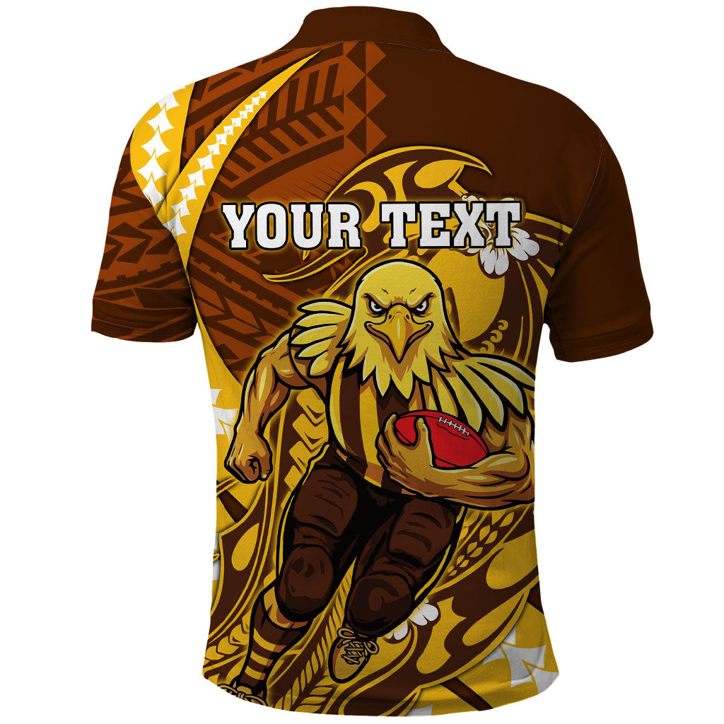 Personalized Hawthorn Hawks Polo Shirt Polynesian Tribal Hawk Mascot With Hibiscus Flower Art