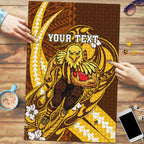 Personalized Hawthorn Hawks Puzzle Polynesian Tribal Hawk Mascot With Hibiscus Flower Art