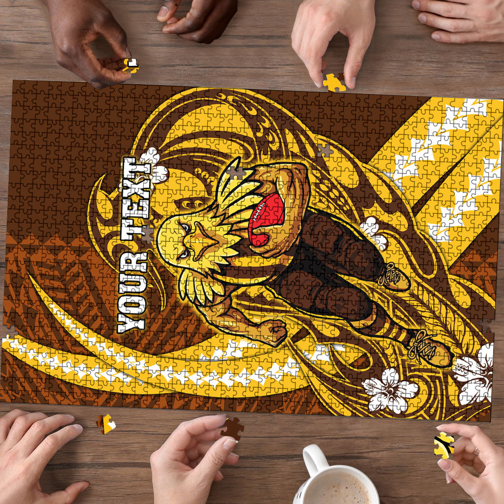 Personalized Hawthorn Hawks Puzzle Polynesian Tribal Hawk Mascot With Hibiscus Flower Art
