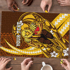 Personalized Hawthorn Hawks Puzzle Polynesian Tribal Hawk Mascot With Hibiscus Flower Art