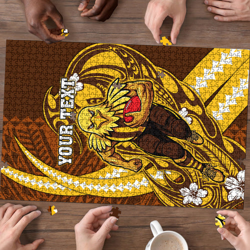 Personalized Hawthorn Hawks Puzzle Polynesian Tribal Hawk Mascot With Hibiscus Flower Art