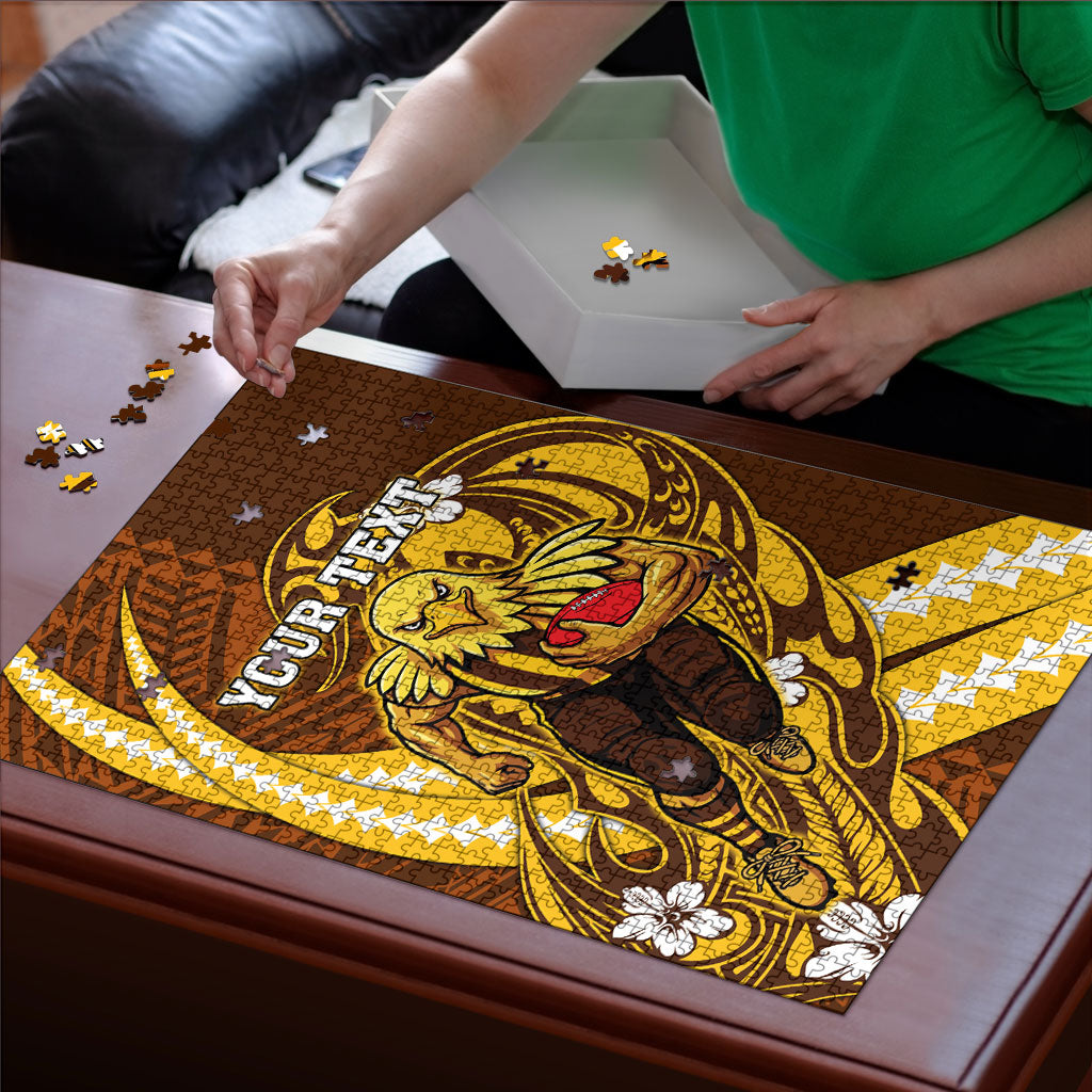 Personalized Hawthorn Hawks Puzzle Polynesian Tribal Hawk Mascot With Hibiscus Flower Art