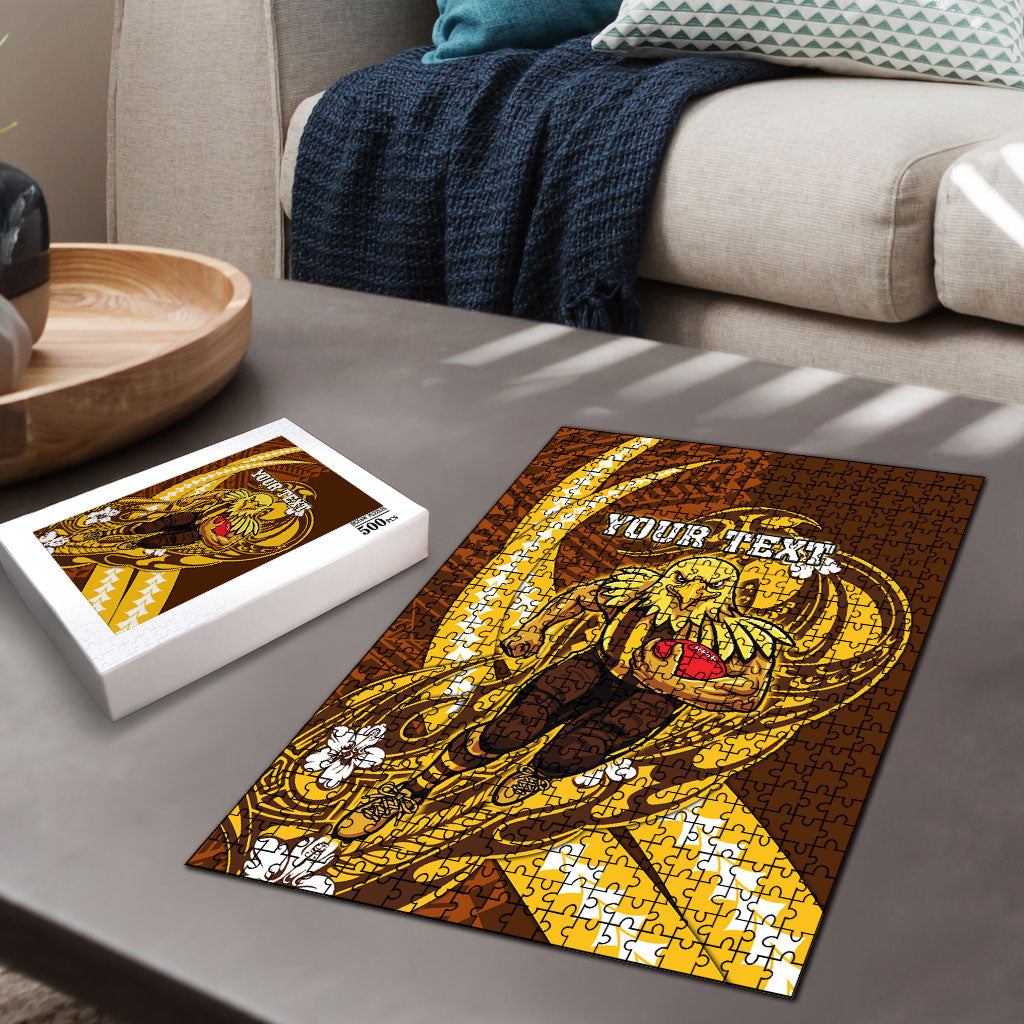 Personalized Hawthorn Hawks Puzzle Polynesian Tribal Hawk Mascot With Hibiscus Flower Art