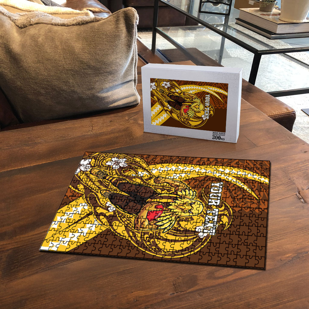 Personalized Hawthorn Hawks Puzzle Polynesian Tribal Hawk Mascot With Hibiscus Flower Art