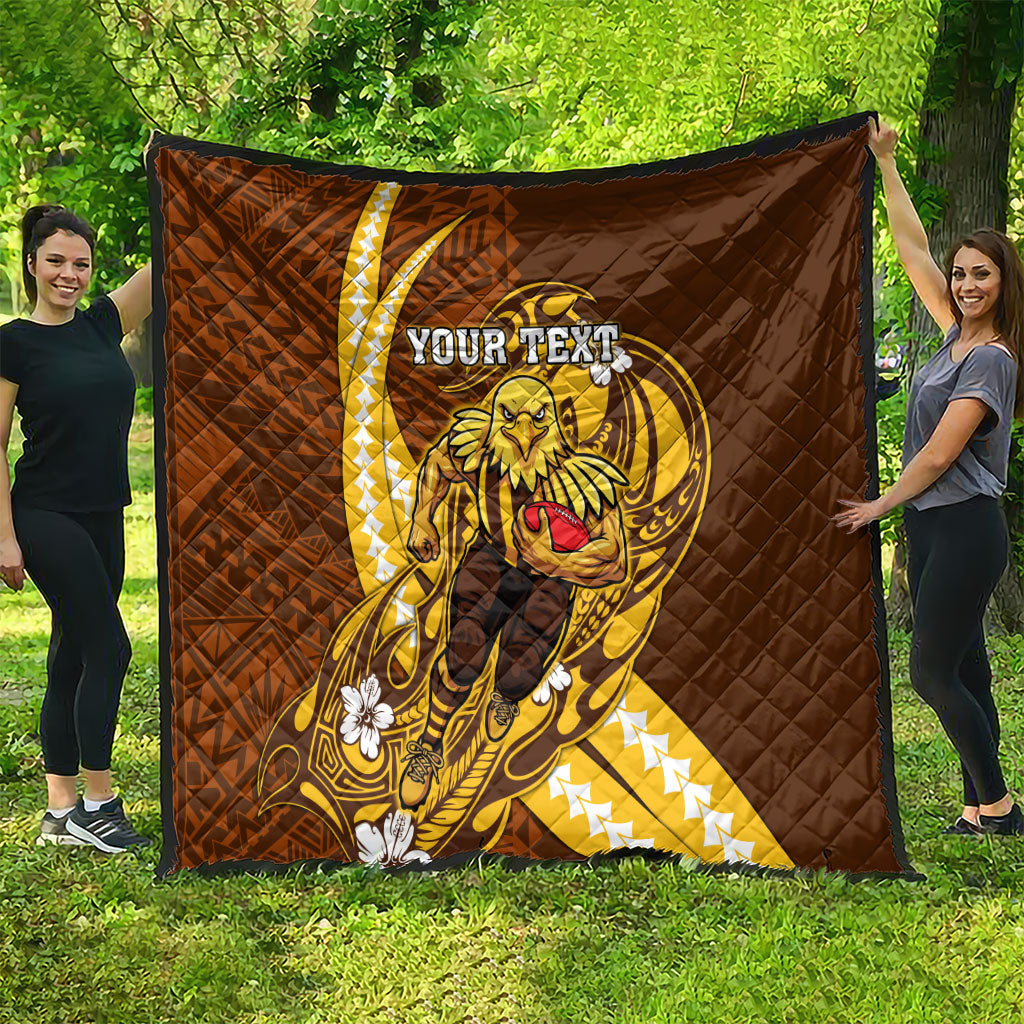 Personalized Hawthorn Hawks Quilt Polynesian Tribal Hawk Mascot With Hibiscus Flower Art