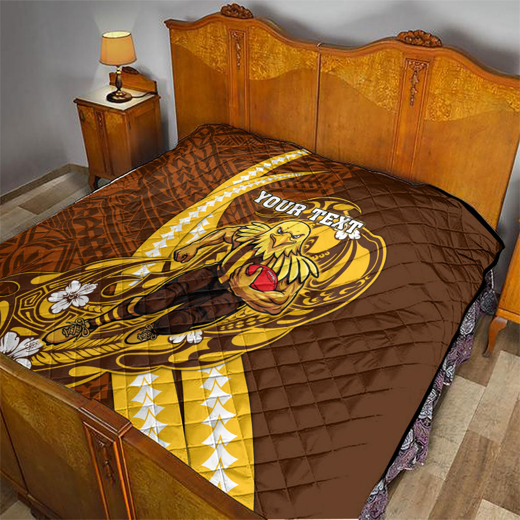 Personalized Hawthorn Hawks Quilt Polynesian Tribal Hawk Mascot With Hibiscus Flower Art