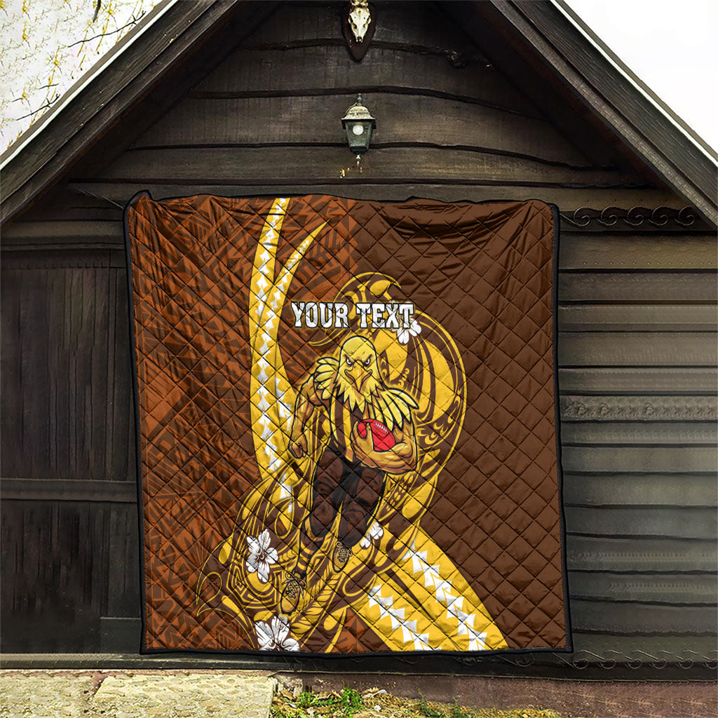 Personalized Hawthorn Hawks Quilt Polynesian Tribal Hawk Mascot With Hibiscus Flower Art