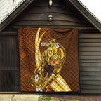 Personalized Hawthorn Hawks Quilt Polynesian Tribal Hawk Mascot With Hibiscus Flower Art