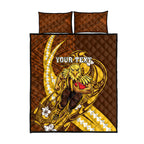 Personalized Hawthorn Hawks Quilt Bed Set Polynesian Tribal Hawk Mascot With Hibiscus Flower Art