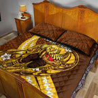 Personalized Hawthorn Hawks Quilt Bed Set Polynesian Tribal Hawk Mascot With Hibiscus Flower Art