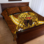 Personalized Hawthorn Hawks Quilt Bed Set Polynesian Tribal Hawk Mascot With Hibiscus Flower Art