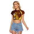 Personalized Hawthorn Hawks Raglan Cropped T Shirt Polynesian Tribal Hawk Mascot With Hibiscus Flower Art