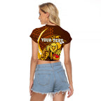 Personalized Hawthorn Hawks Raglan Cropped T Shirt Polynesian Tribal Hawk Mascot With Hibiscus Flower Art