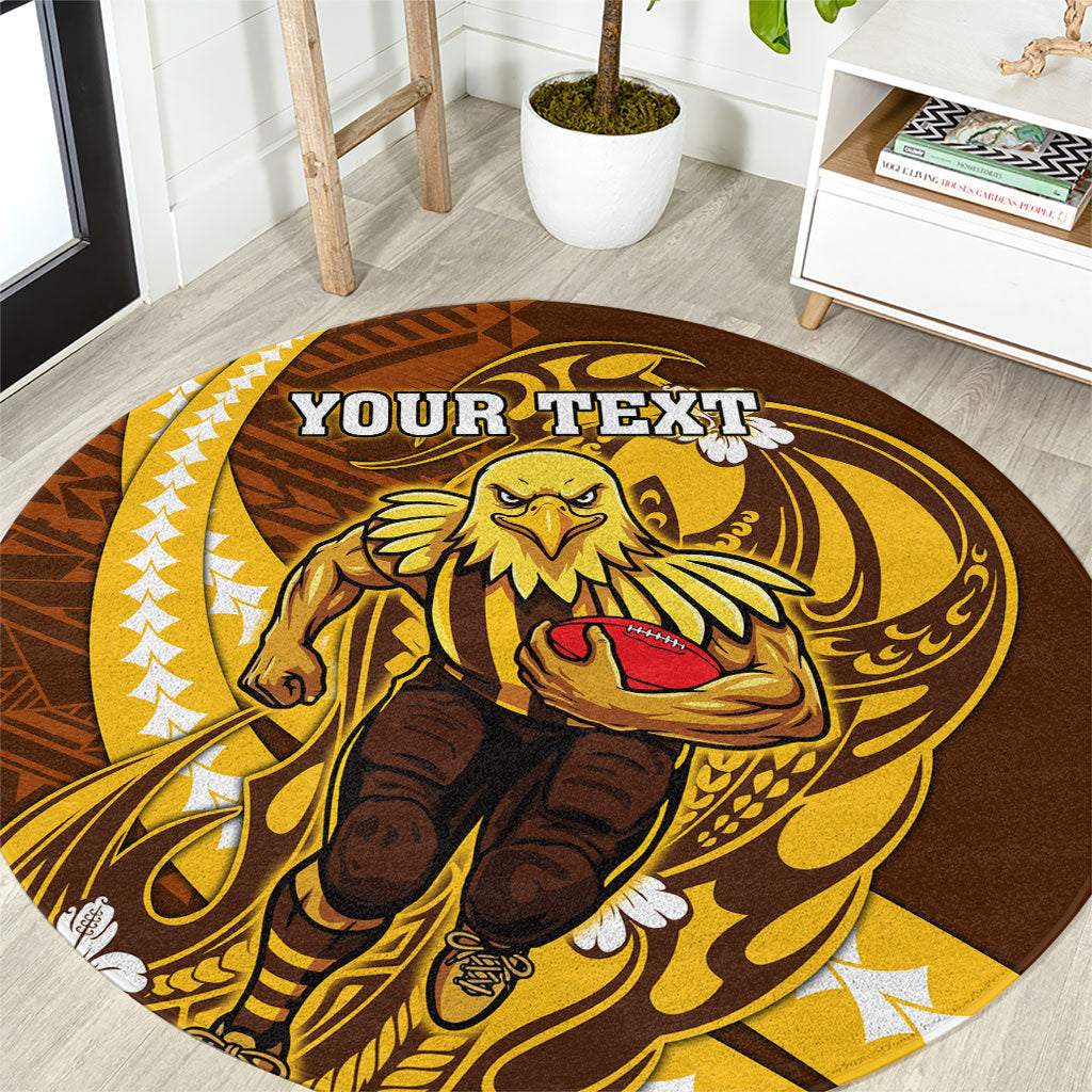 Personalized Hawthorn Hawks Round Carpet Polynesian Tribal Hawk Mascot With Hibiscus Flower Art