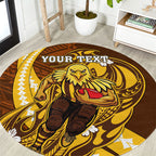 Personalized Hawthorn Hawks Round Carpet Polynesian Tribal Hawk Mascot With Hibiscus Flower Art